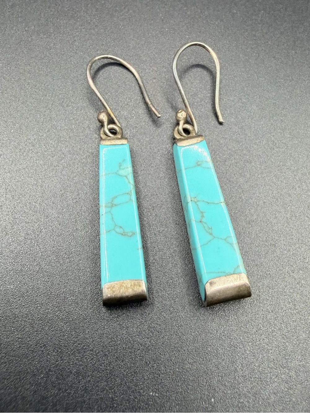 Mexico 925 Sterling Silver Turquoise Dangle Drop Hook Earrings Classy Jewelry